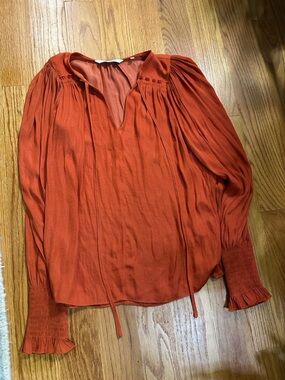 Rebecca Taylor Rust Tie-Neck Peasant Blouse
